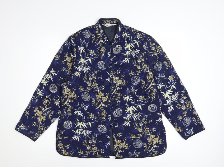 Tung Tai Women's Blue Floral Silk Kimono Jacket Size L