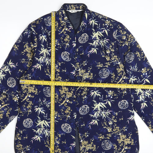 Tung Tai Women's Blue Floral Silk Kimono Jacket Size L
