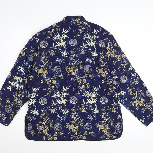 Tung Tai Women's Blue Floral Silk Kimono Jacket Size L