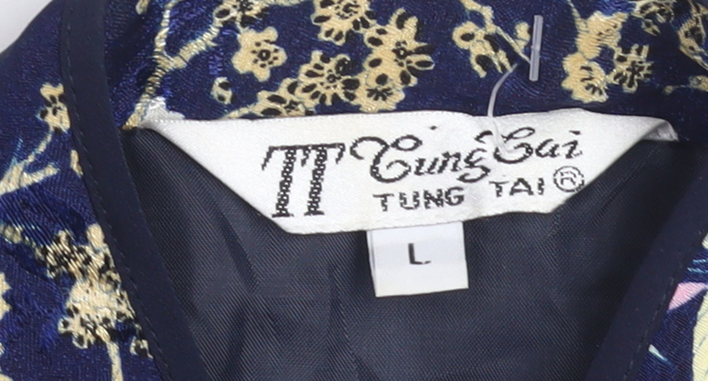 Tung Tai Women's Blue Floral Silk Kimono Jacket Size L