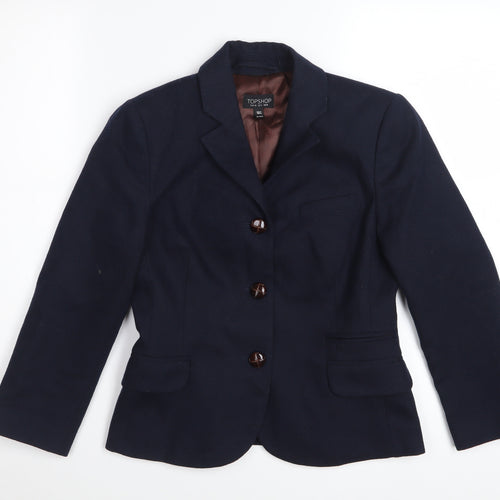 Topshop Women’s Navy Blue Wool Blend Tailored Blazer UK 8