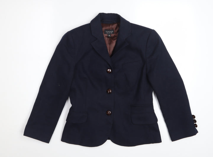 Topshop Women’s Navy Blue Wool Blend Tailored Blazer UK 8