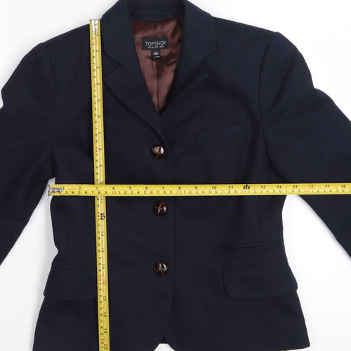 Topshop Women’s Navy Blue Wool Blend Tailored Blazer UK 8