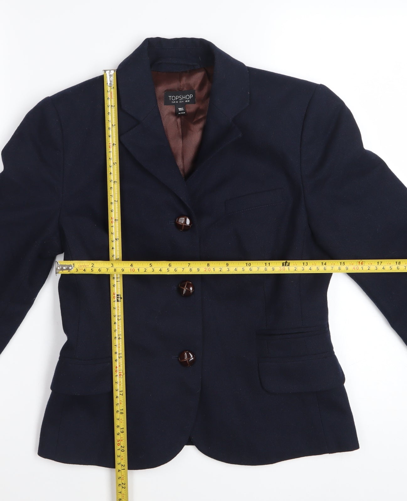 Topshop Women’s Navy Blue Wool Blend Tailored Blazer UK 8