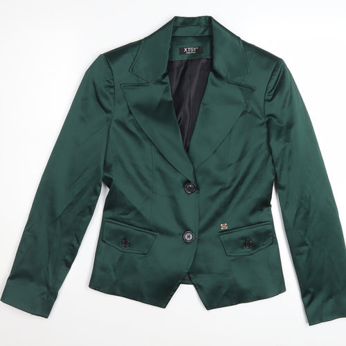 XTSY Women Green Single-Breasted Satin Blazer Size 14 Made in Italy