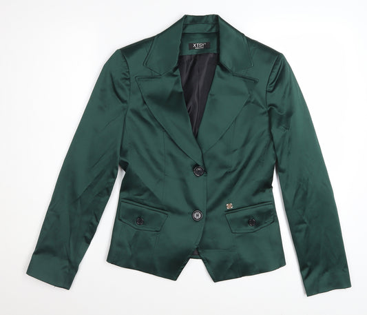 XTSY Women Green Single-Breasted Satin Blazer Size 14 Made in Italy