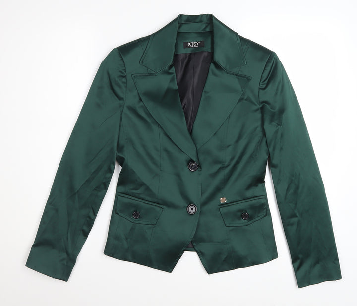 XTSY Women Green Single-Breasted Satin Blazer Size 14 Made in Italy