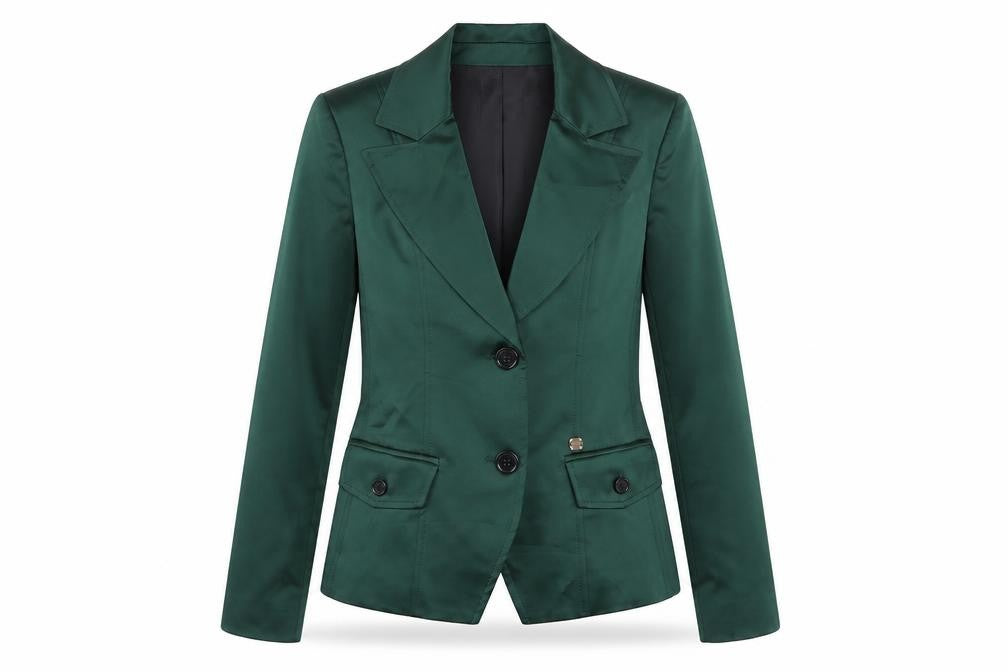 XTSY Women Green Single-Breasted Satin Blazer Size 14 Made in Italy