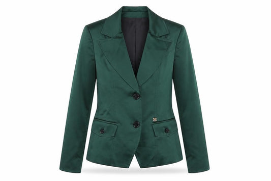 XTSY Women Green Single-Breasted Satin Blazer Size 14 Made in Italy