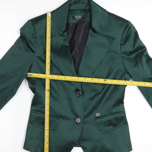 XTSY Women Green Single-Breasted Satin Blazer Size 14 Made in Italy