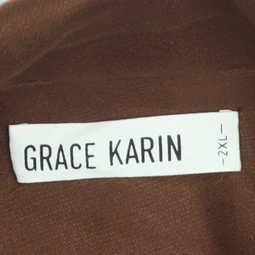 Grace Karin Womens Brown 2XL Classic Two-Button Blazer Jacket