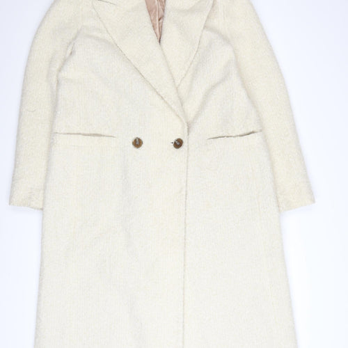 Next Women's Ivory Long Overcoat Size 14 Polyester Classic Style