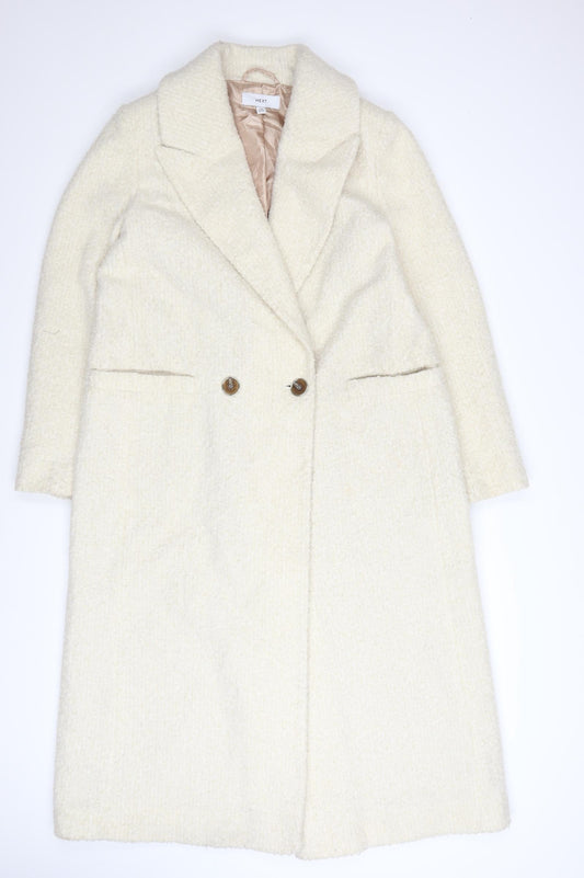Next Women's Ivory Long Overcoat Size 14 Polyester Classic Style