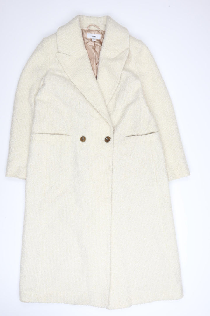 Next Women's Ivory Long Overcoat Size 14 Polyester Classic Style