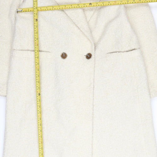 Next Women's Ivory Long Overcoat Size 14 Polyester Classic Style