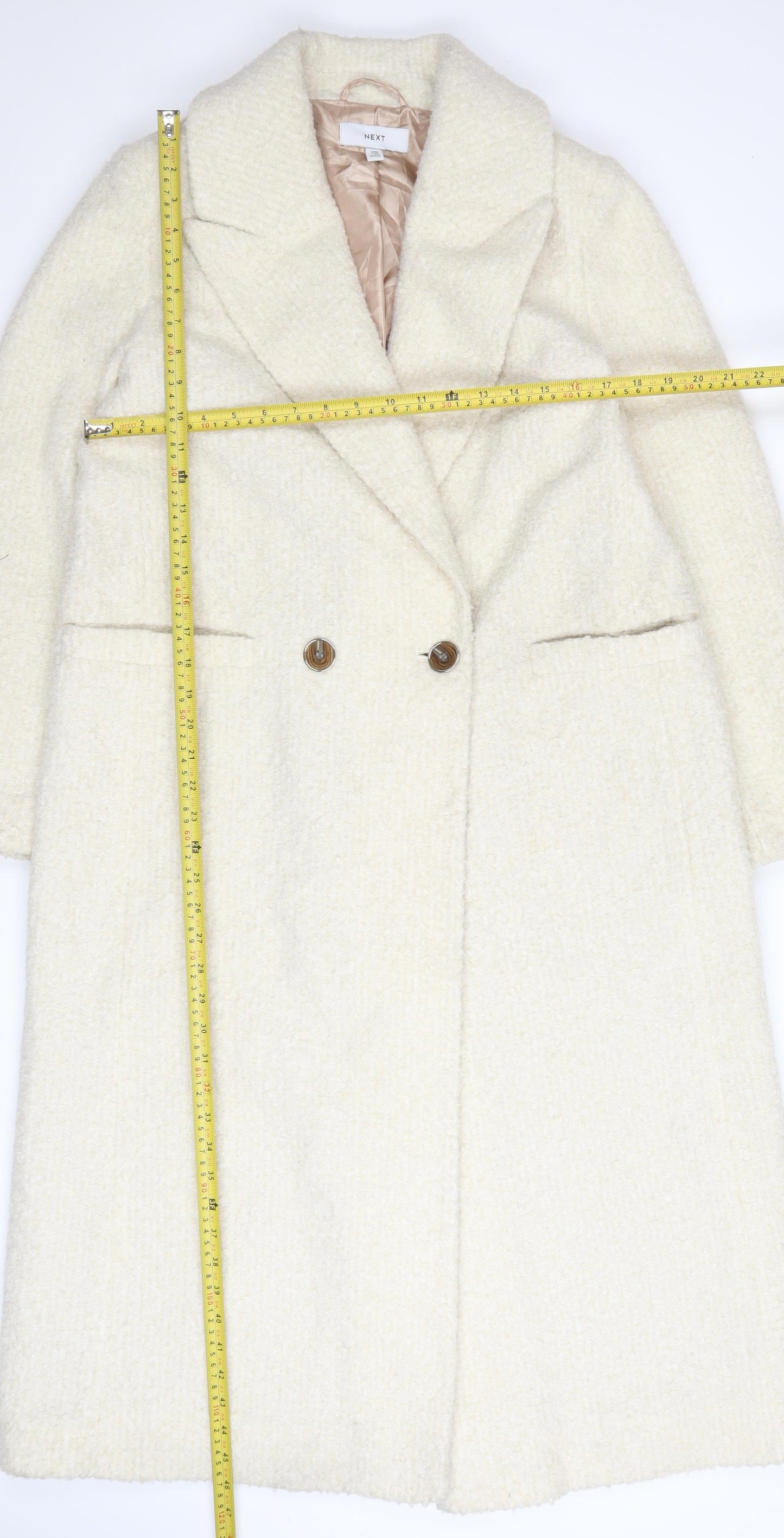 Next Women's Ivory Long Overcoat Size 14 Polyester Classic Style