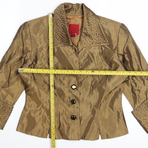 JS Collections Petite Women’s Brown Beaded 3/4 Sleeve Blazer UK 12