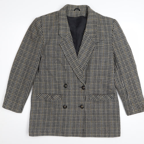 Dorothy Perkins Women Grey Houndstooth Wool Blend Double-Breasted Blazer UK 12
