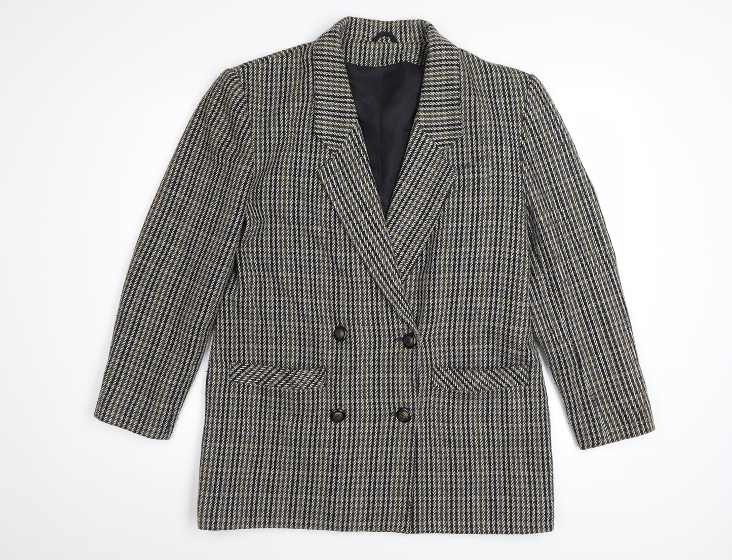 Dorothy Perkins Women Grey Houndstooth Wool Blend Double-Breasted Blazer UK 12