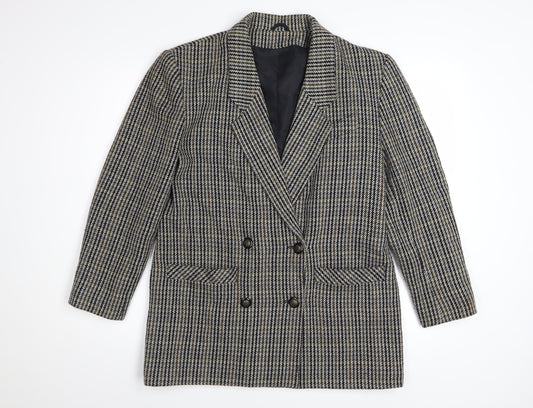 Dorothy Perkins Women Grey Houndstooth Wool Blend Double-Breasted Blazer UK 12