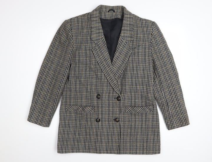 Dorothy Perkins Women Grey Houndstooth Wool Blend Double-Breasted Blazer UK 12