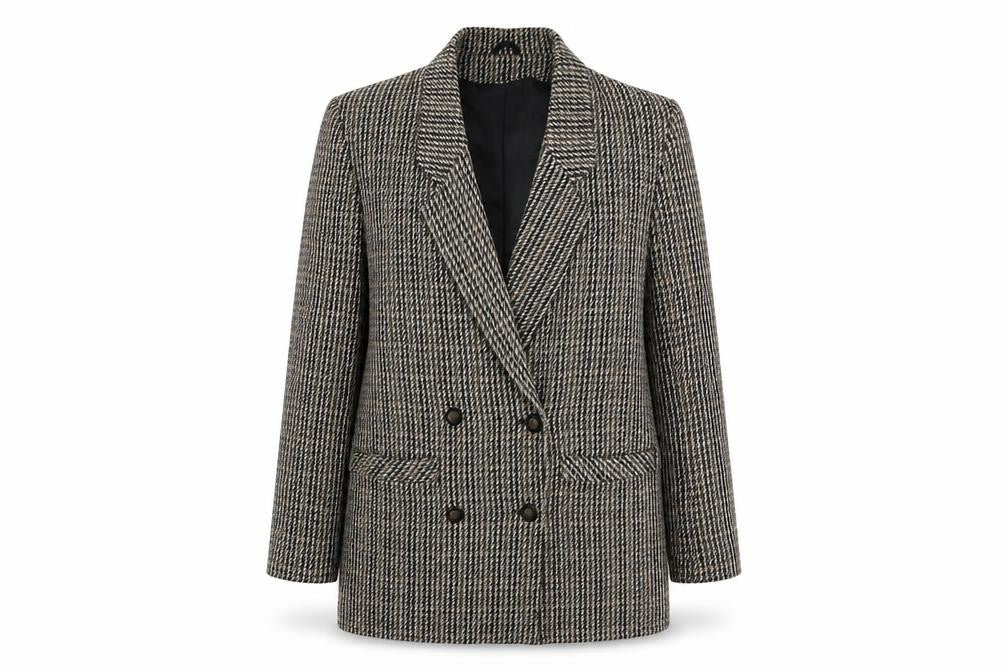 Front view of Dorothy Perkins Women Grey Houndstooth Wool Blend Double-Breasted Blazer UK 12