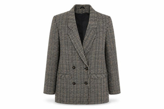 Dorothy Perkins Women Grey Houndstooth Wool Blend Double-Breasted Blazer UK 12