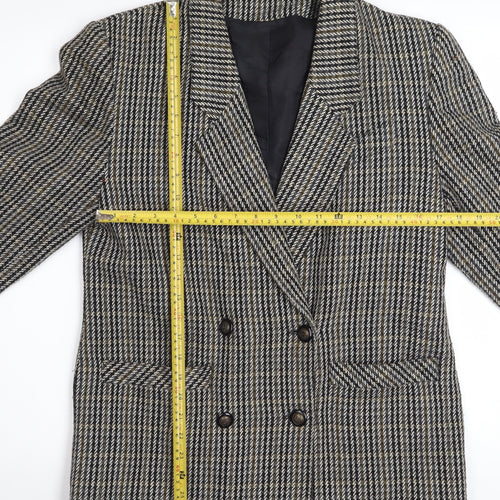 Dorothy Perkins Women Grey Houndstooth Wool Blend Double-Breasted Blazer UK 12