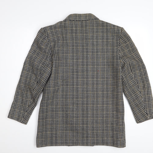 Dorothy Perkins Women Grey Houndstooth Wool Blend Double-Breasted Blazer UK 12