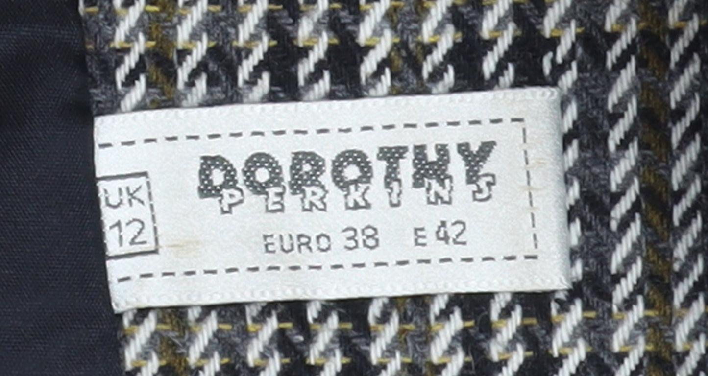 Dorothy Perkins Women Grey Houndstooth Wool Blend Double-Breasted Blazer UK 12