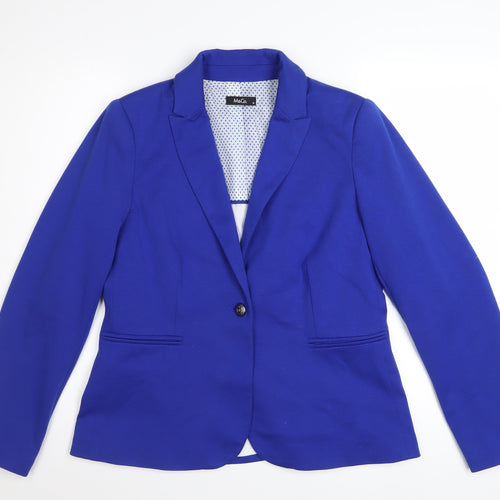 M&Co Womens Blue Size 12 Tailored One Button Blazer Jacket