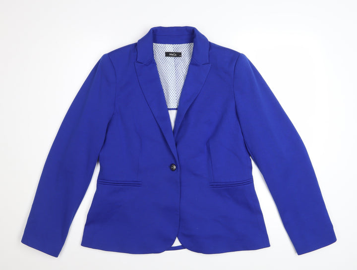 M&Co Womens Blue Size 12 Tailored One Button Blazer Jacket