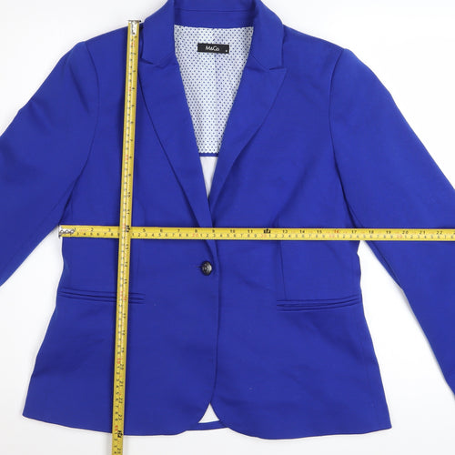 M&Co Womens Blue Size 12 Tailored One Button Blazer Jacket