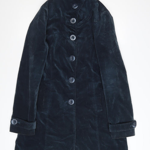 White Stuff Women's Blue Cotton Velvet Mid-Length Coat Size 8