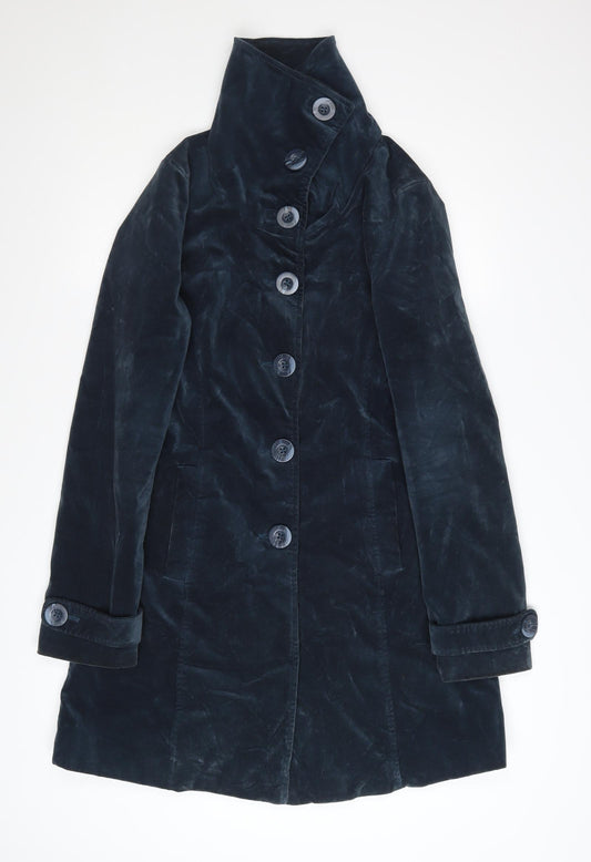 White Stuff Women's Blue Cotton Velvet Mid-Length Coat Size 8