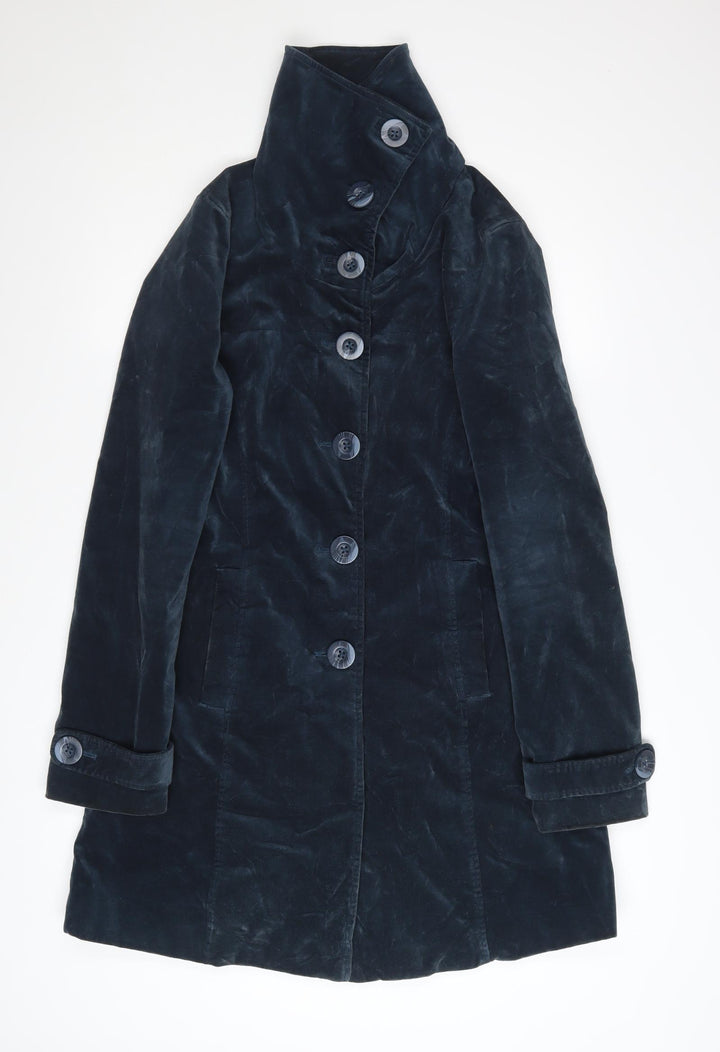 White Stuff Women's Blue Cotton Velvet Mid-Length Coat Size 8