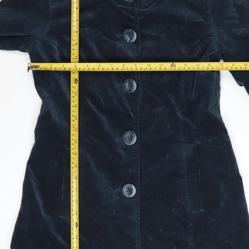 White Stuff Women's Blue Cotton Velvet Mid-Length Coat Size 8