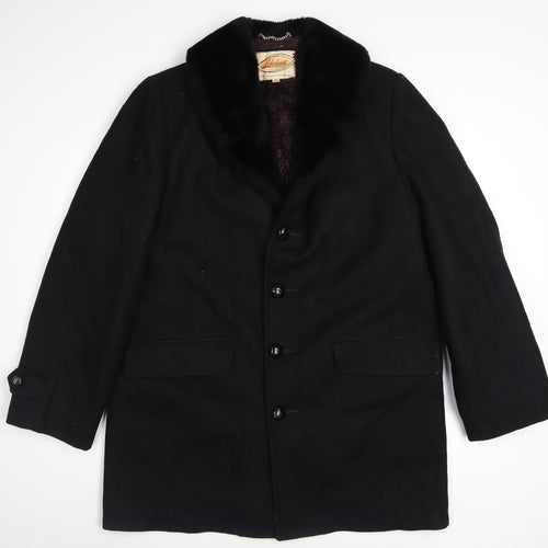 Lakeland Mens Black Wool Overcoat Size 40 Regular Fur Collar Winter Coat