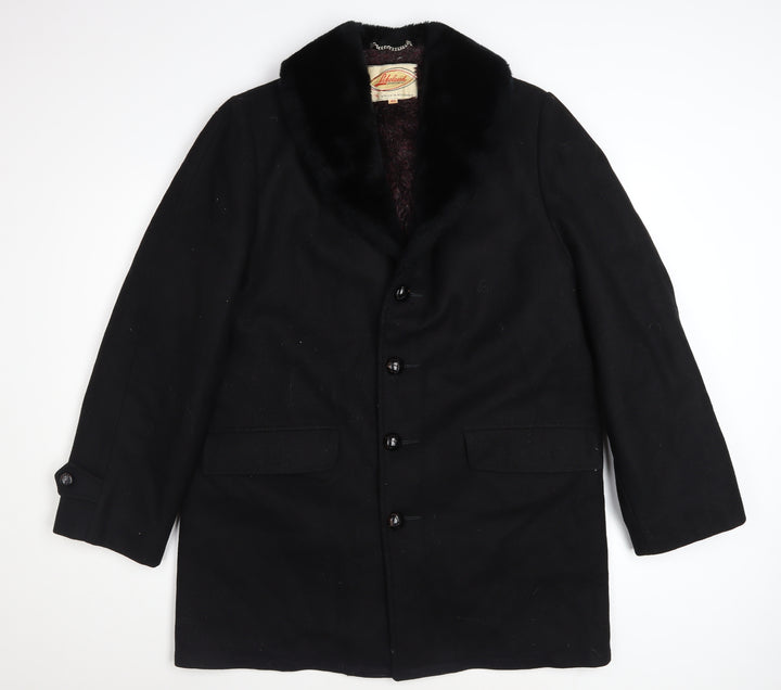 Lakeland Mens Black Wool Overcoat Size 40 Regular Fur Collar Winter Coat