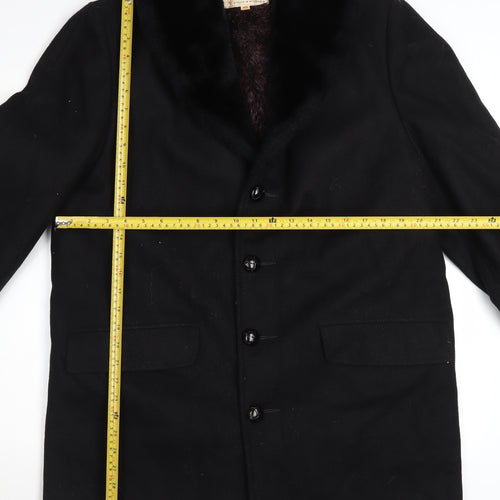 Lakeland Mens Black Wool Overcoat Size 40 Regular Fur Collar Winter Coat