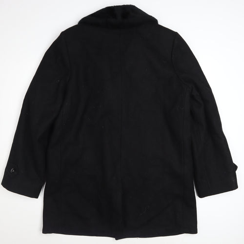 Lakeland Mens Black Wool Overcoat Size 40 Regular Fur Collar Winter Coat