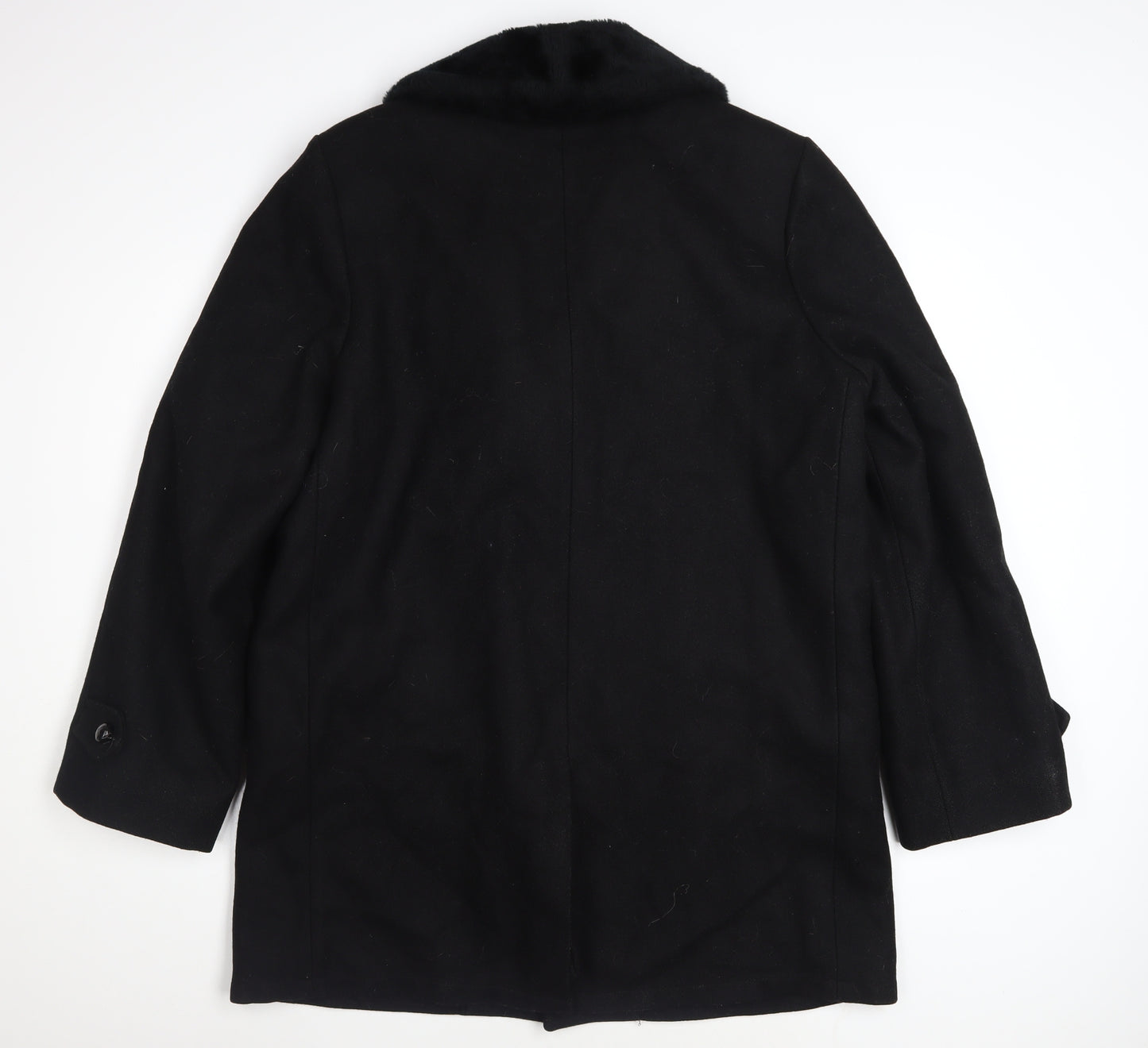 Lakeland Mens Black Wool Overcoat Size 40 Regular Fur Collar Winter Coat