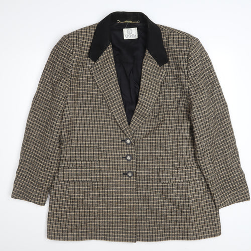 Viyella Womens Brown Check Wool Blazer Jacket UK 18 Classic Tweed