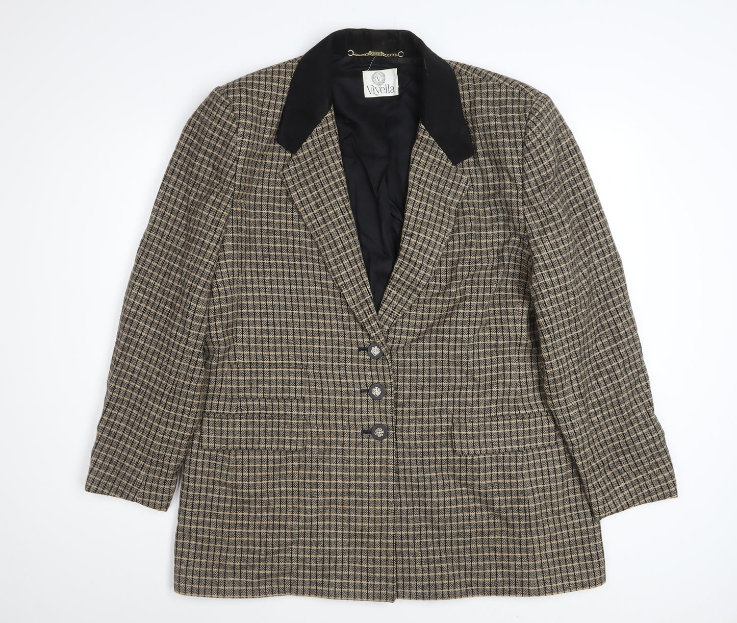 Viyella Womens Brown Check Wool Blazer Jacket UK 18 Classic Tweed