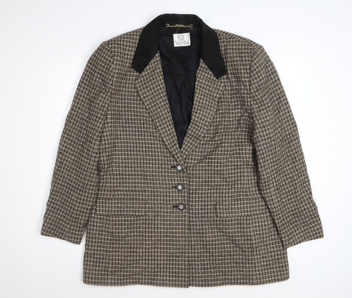 Viyella Womens Brown Check Wool Blazer Jacket UK 18 Classic Tweed