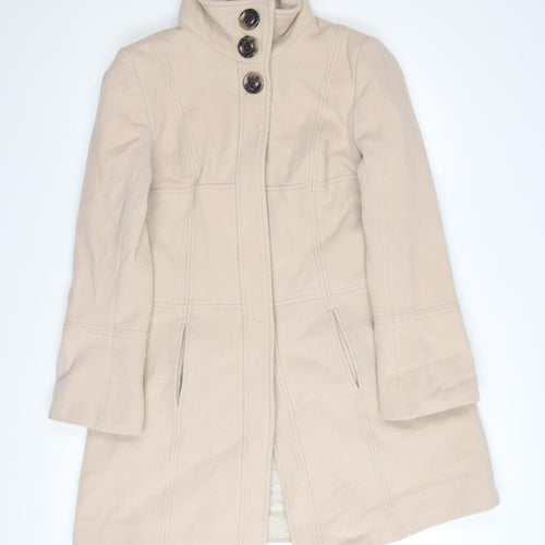 Next Womens Beige Wool Blend Long Overcoat Size 14 Classic