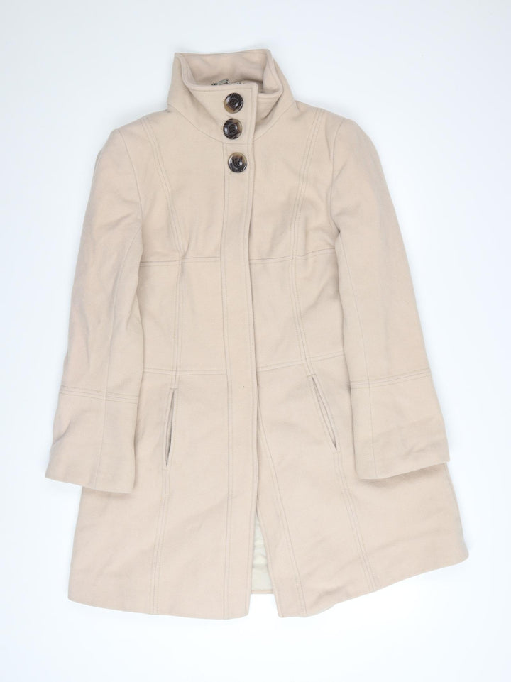 Next Womens Beige Wool Blend Long Overcoat Size 14 Classic