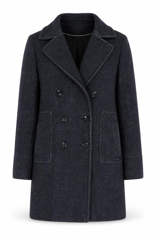 Front view of Trench & Coat Women's Grey Wool Pea Coat, size 10, Mid-Length