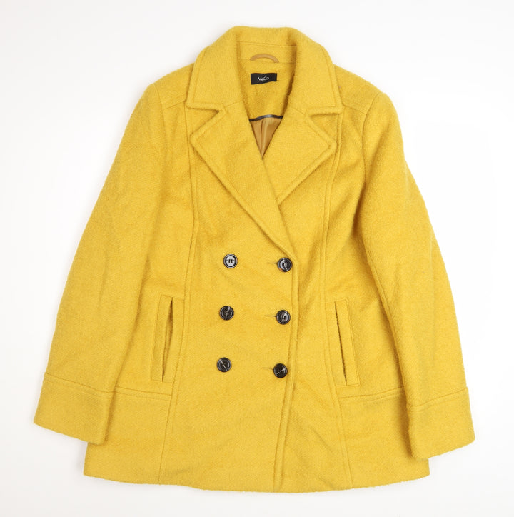 M&Co Women Yellow Wool Blend Pea Coat Size 14 Button Mid-Length