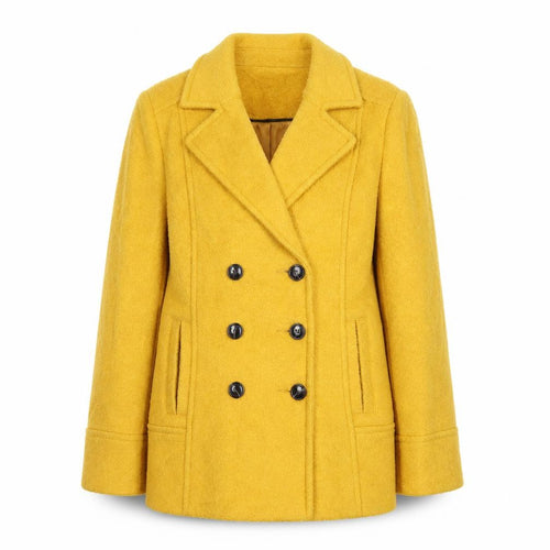 M&Co Women Yellow Wool Blend Pea Coat Size 14 Button Mid-Length
